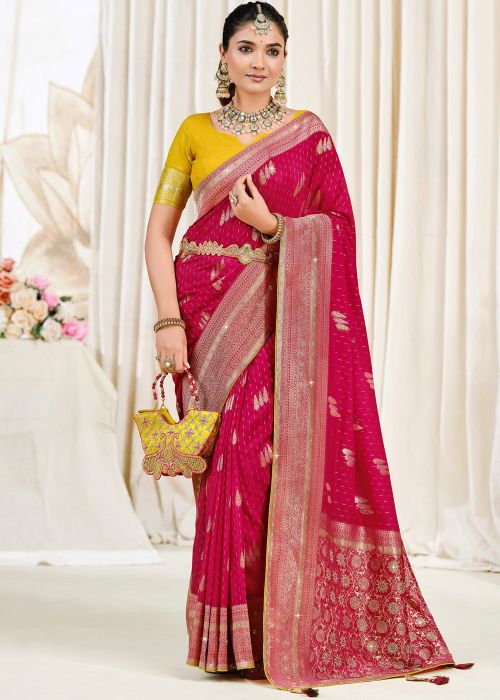 Rani Pink Art Silk Saree With Zari Border