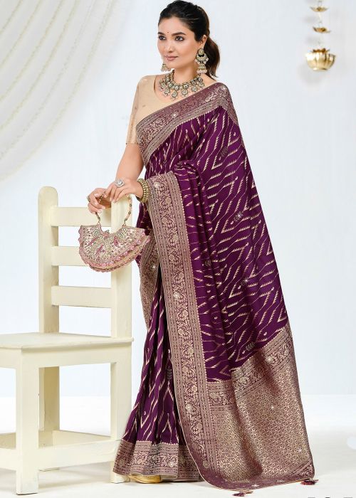 Purple Art Silk Saree With Woven Highlight
