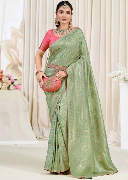 Pastel Green Art Silk Saree With Zari Border