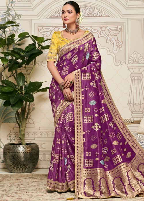 Purple Silk Saree With Zari Woven