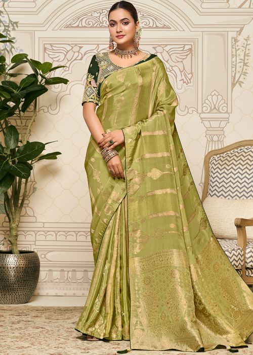 Green Silk Saree With Woven Design