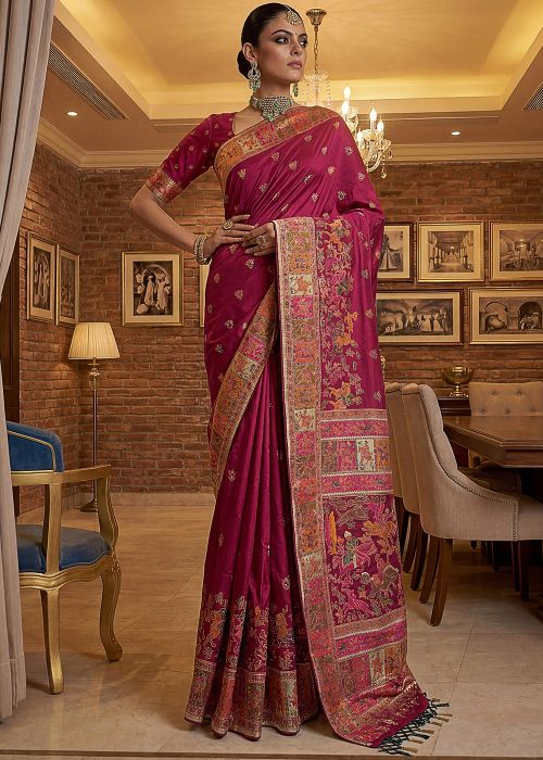 Magenta Art Silk Saree With Woven Work