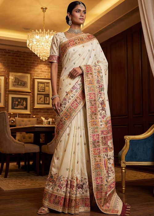 Cream Art Silk Saree With Woven Border