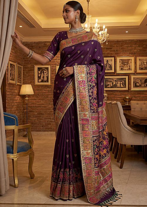 Purple Art Silk Saree With Woven Detail