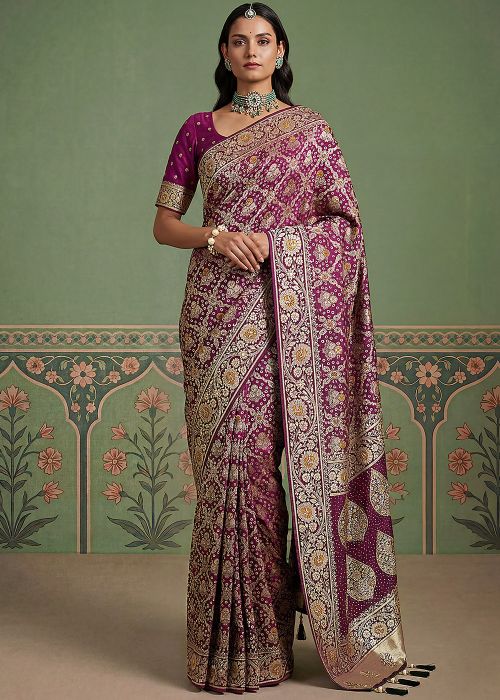 Purple Woven Art Pashmina Silk Saree