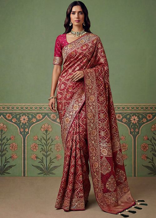 Maroon Art Pashmina Silk Saree