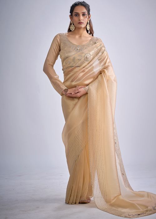Golden Kanjivaram Saree With Scalloped Border