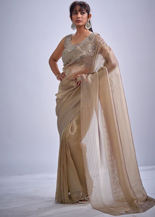 Beige Kanjivaram Saree With Sequins