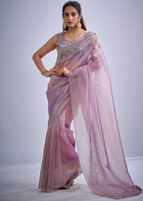 Lavender Kanjivaram Saree With Embellished Border