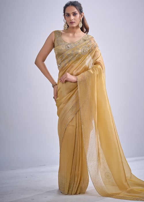 Golden Kanjivaram Saree With Scalloped Border
