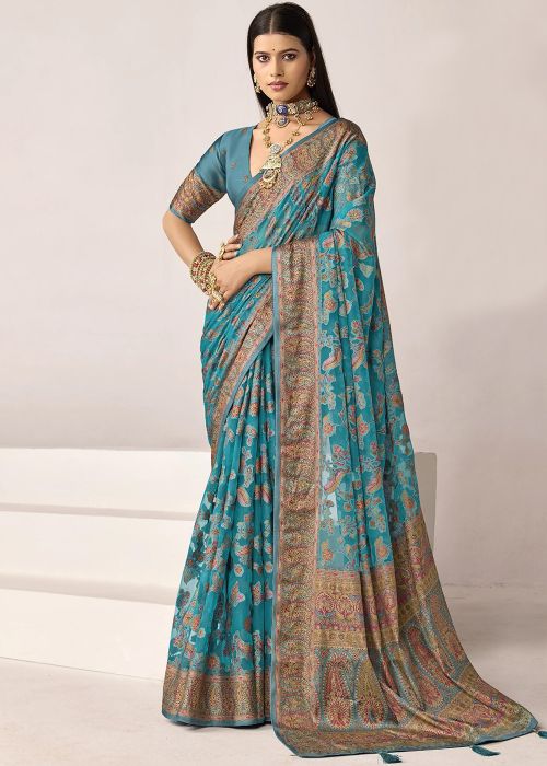 Blue Silk Saree With Traditional Weave