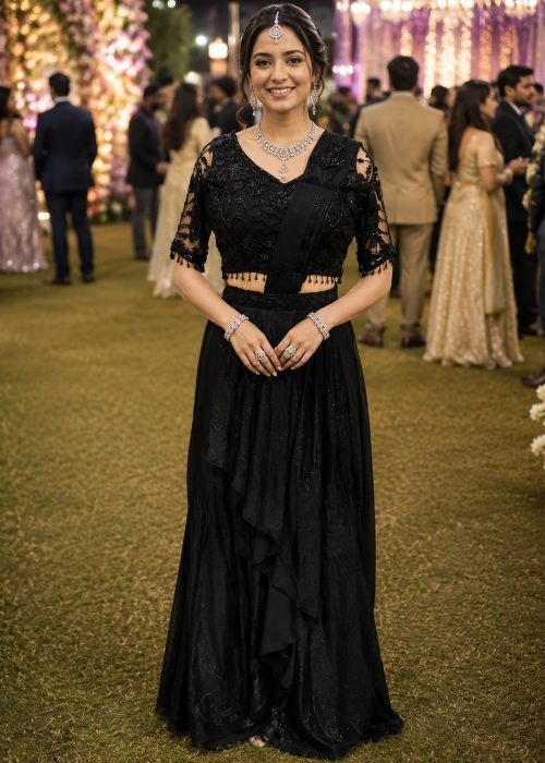Black Lehenga Style Saree With Sequin Embellishment