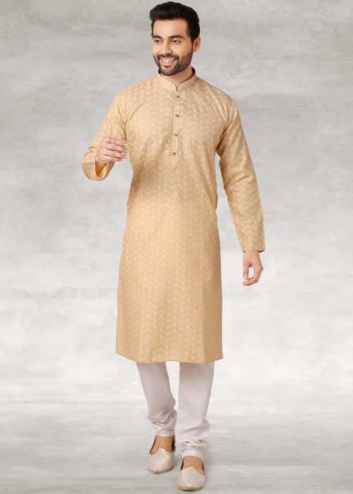 Beige Floral Printed Kurta Pajama Set