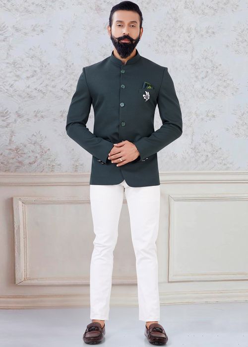 Readymade Green Rayon Bandgala Jacket