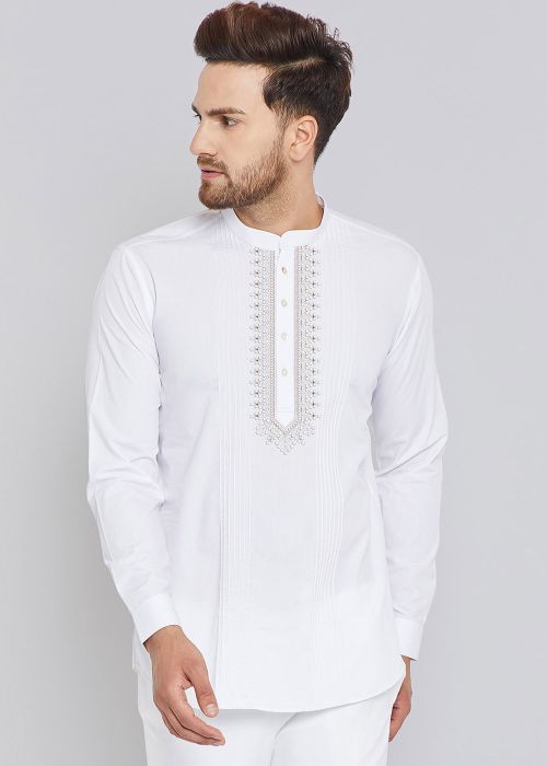 Mens White Kurta In Cotton