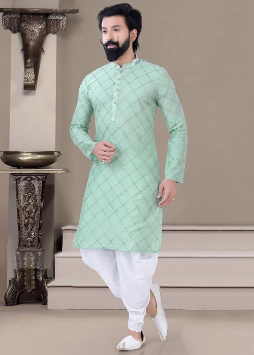 Green Readymade Embroidered Dhoti Kurta Set