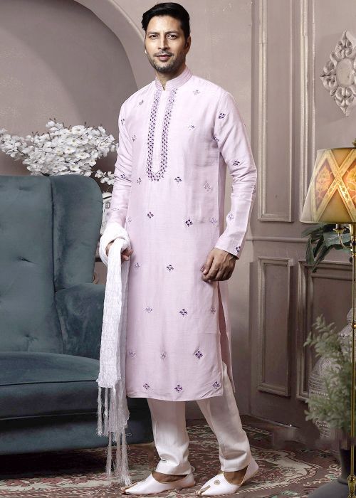 Purple Readymade Mirror Embroidered Kurta Pajama