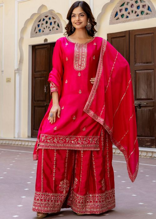 Pink Sequin Embroidered Salwar Suit Set