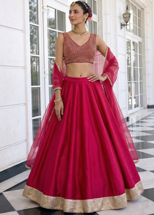 Rani Pink Lehenga Choli With Lace Work