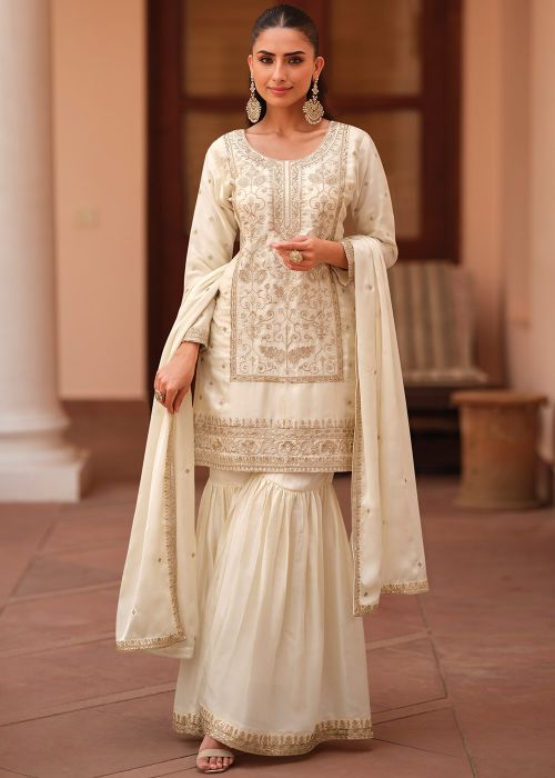 cream colour pakistani dress Cream Organza Pakistani Suit 328533
