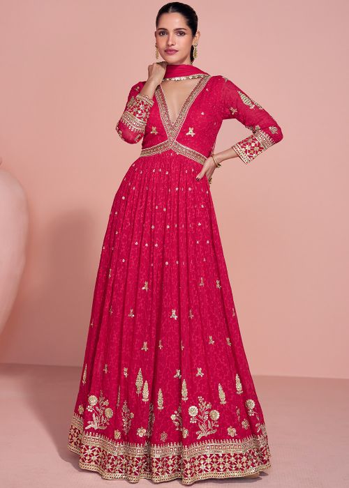 Rani Pink Georgette Anarkali Suit With Sequins