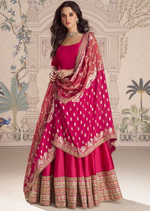 dark pink anarkali dress Hot pink color georgette classic anarkali suit
