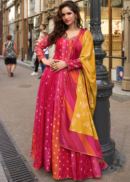 Pink Anarkali Suit With Zari Woven Accent