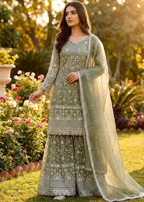 green sharara dress for wedding Sage Green Sharara