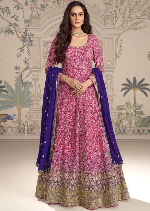 Pink Georgette Abaya Suit With Heavy Zari Work