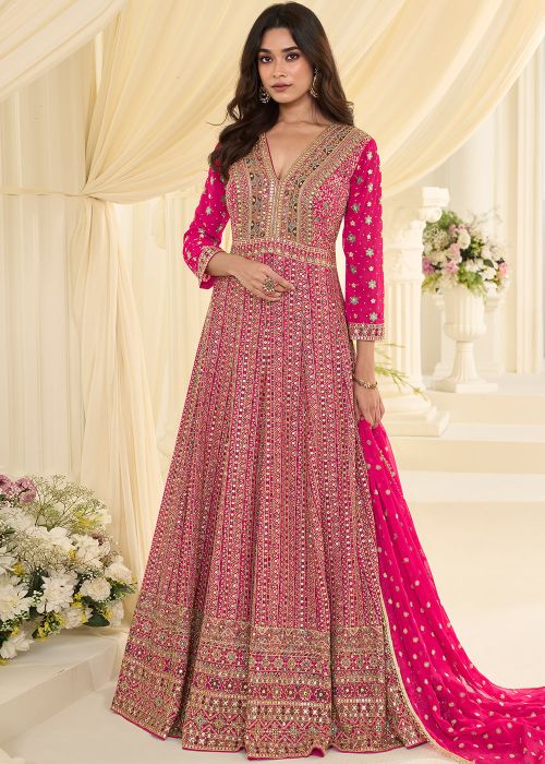 Pink Georgette Abaya Suit With Heavy Embroidery