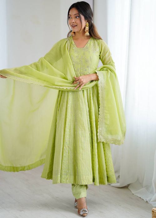 Green Art Silk Anarkali Suit With Sequins