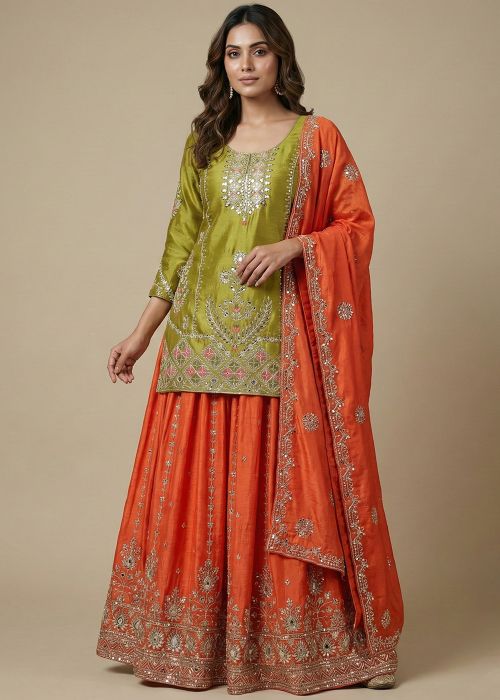 orange and green dress pakistani EXCLUSIVE GREEN GREEN & PINK WEAR AQS242 Exclusive Online Boutique