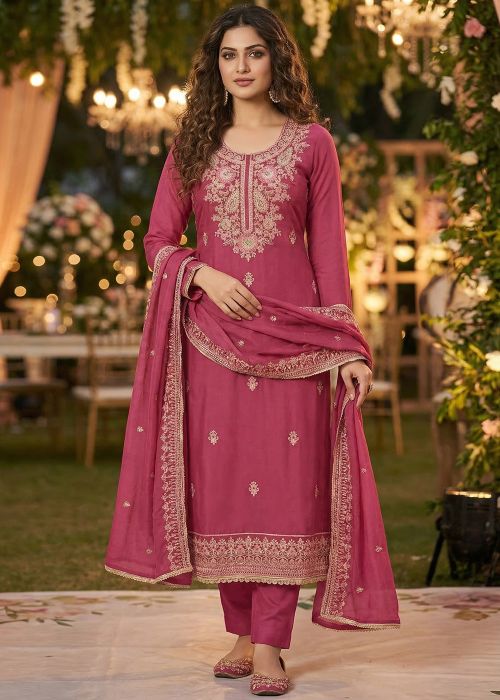Pink Cotton Silk Suit With Dori Work