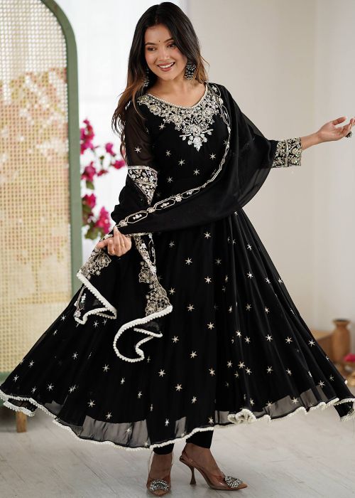 Black Georgette Anarkali Suit With Sequin Work