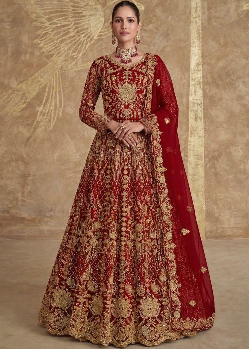 designer red anarkali dresses Kalmkari Designer Red Color Stylish Anarkali Gown  Dora Vastra