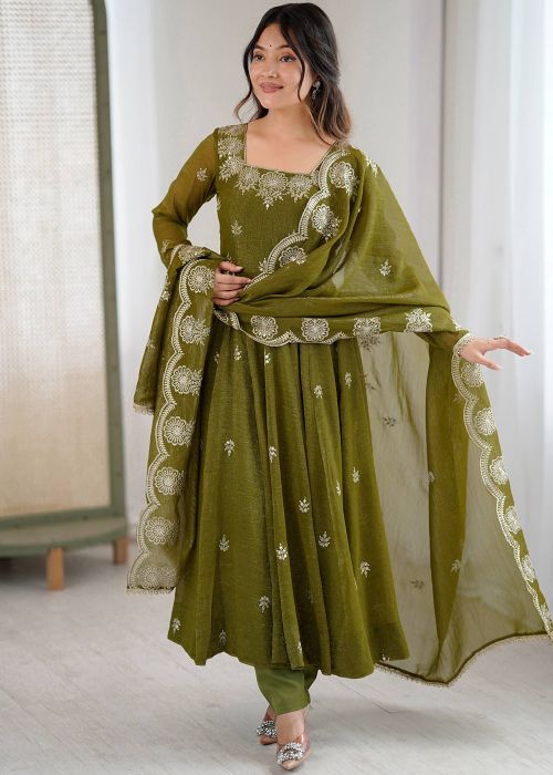 Green Organza Anarkali Suit With Zari Accent