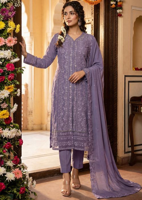 Lavender Georgette Pant Suit With Sequin Work