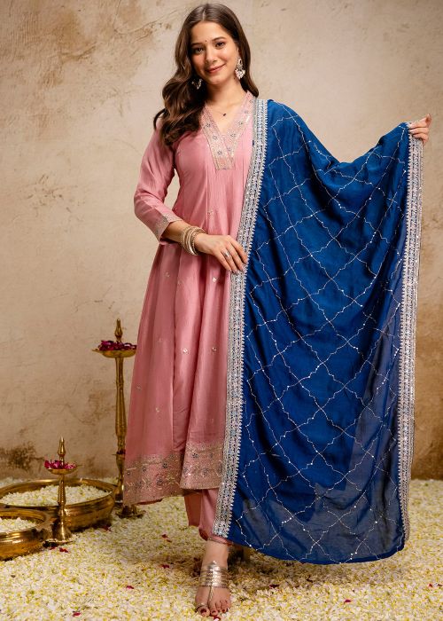 Pink Anarkali Suit With Embroidered Dupatta