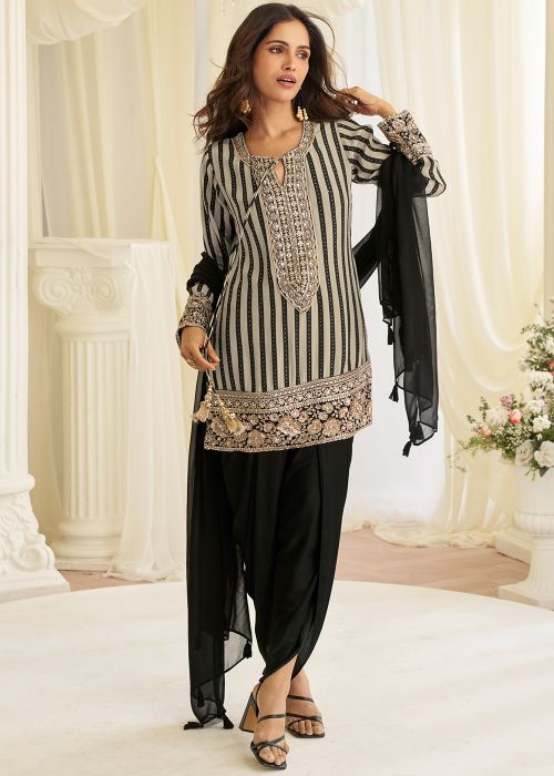 Multicolor Crape Dhoti Style Suit With Handwork