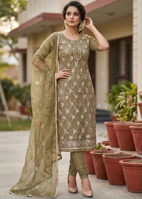 Green Organza Suit With Sequins Work