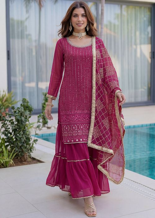 Rani Pink Georgette Sharara Suit With Sequins