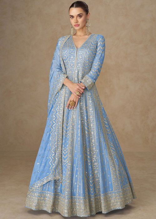 Lavender Chiffon Anarkali Suit With Zari Work