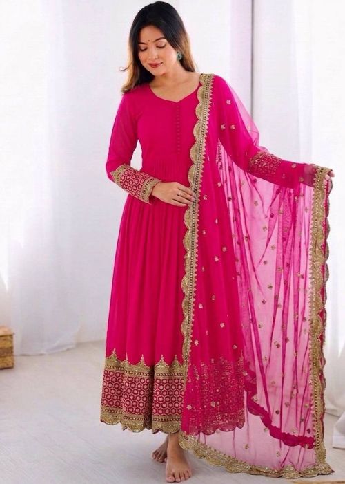 Pink Georgette Anarkali Suit With Sequins