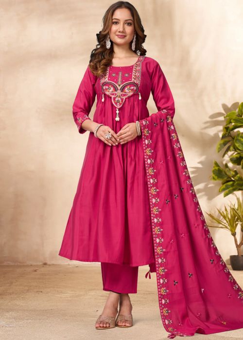 Pink Anarkali Suit With Thread Embroidery