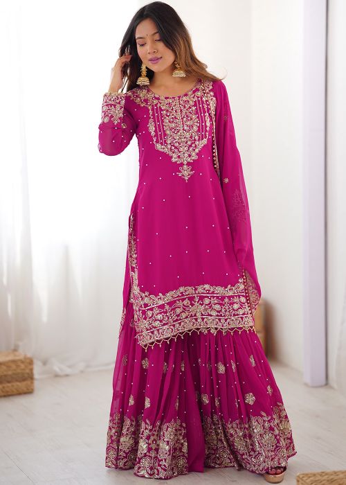 Pink Georgette Sharara Suit With Beads