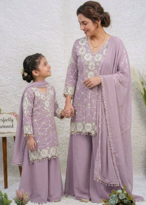 Lavender Georgette Mother Daughter Palazzo Suit