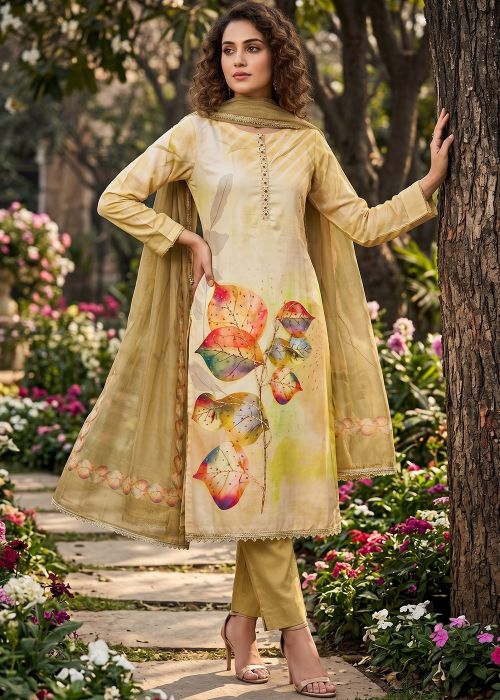 Yellow Rayon Digital Print Pant Suit Set