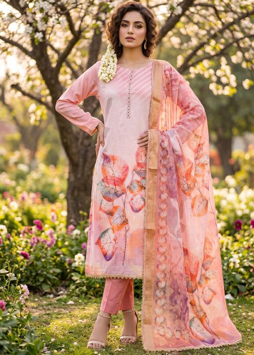 Peach Floral Print Rayon Pant Suit