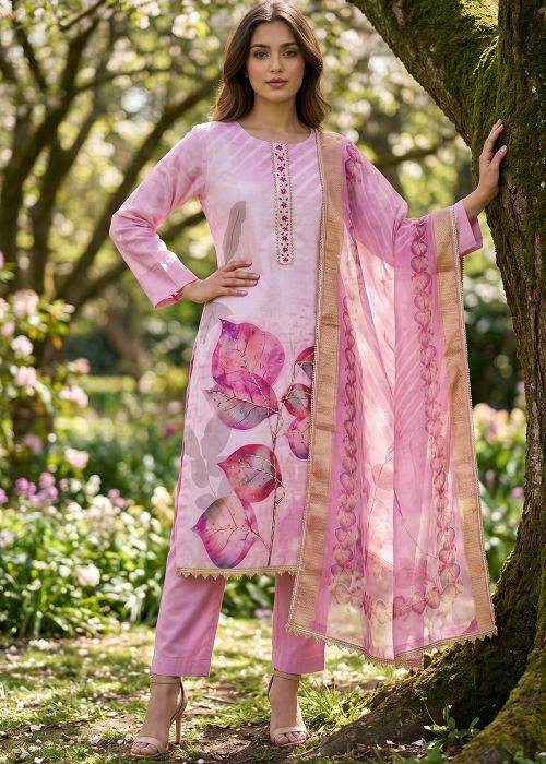 Pink Pant Suit With Digital Print