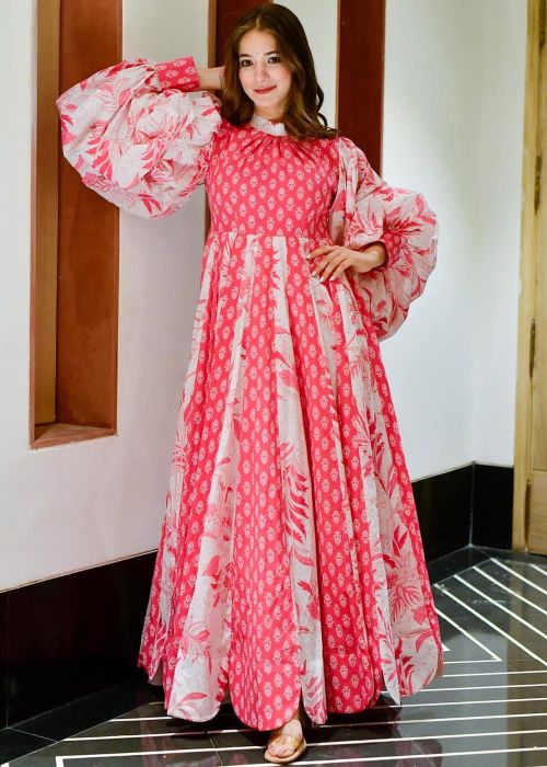 Multicolor Printed Gown In Cotton Silk